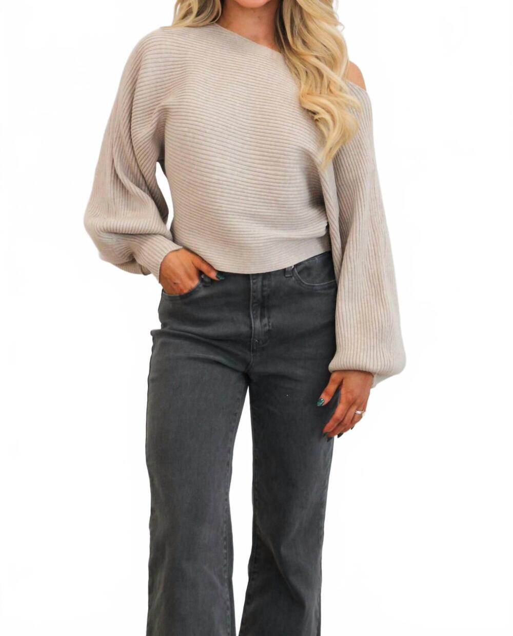 NEW ZENANA staple moment boat neck balloon sleeve sweater in mocha